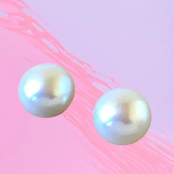 Mabe Pearl Stud Earrings Gold Posts